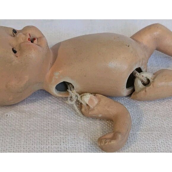 Bisque Jointed Baby Doll Japan Stringed Stamped Mouth Miniature Porcelain Vtg 4" - Picture 12 of 16